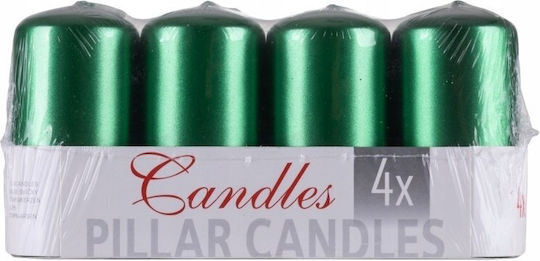 Donau Home Standard Pillar Candle Lacquer 50x100mm 4 Pcs Metallic Green Gloss