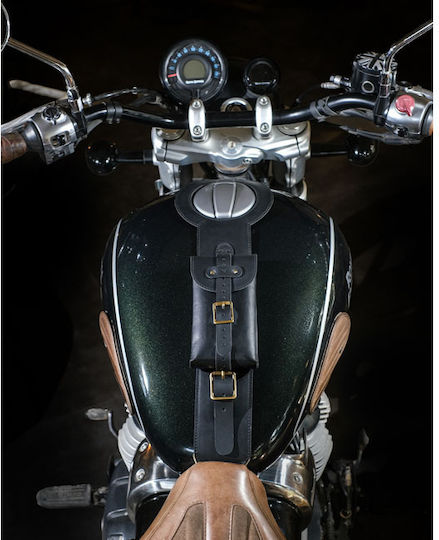Tripmachine Curea Din Piele Pentru Rezervor Motocicletă Royal Enfield Super Meteor 650 Neagră Tank Strap Black