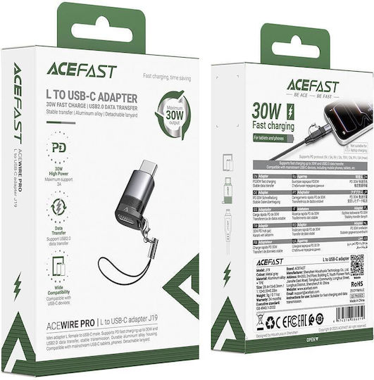 Acefast Lightning Weiblich Zu USB-C Männlich Grau 1 Stück