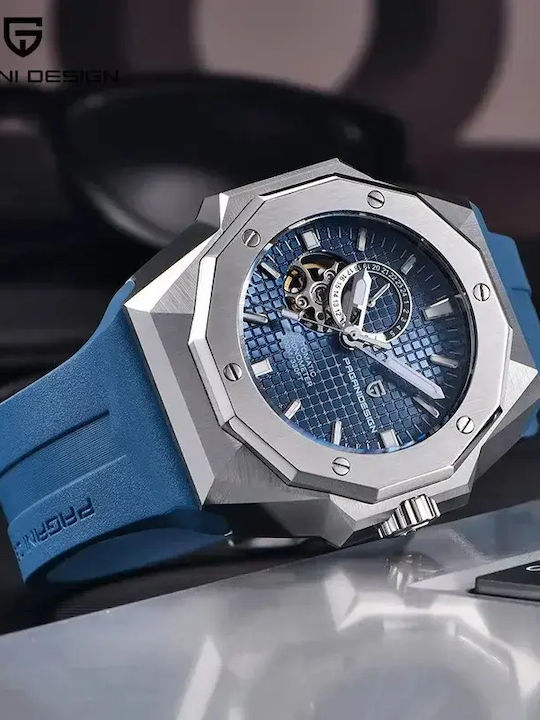Pagani Design Мъжки Часовник Хронограф Автоматичен със Синя Метална Гривна