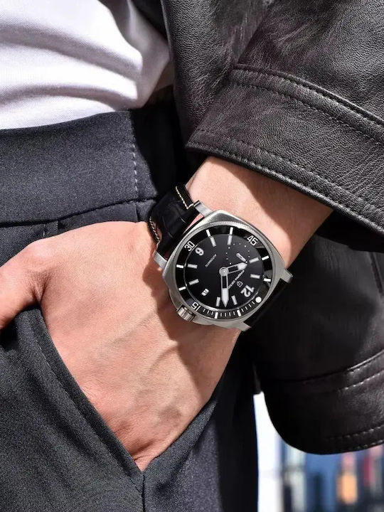 Pagani Design Herrenuhr Automatik mit Schwarz Lederriemen