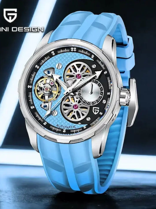 Herrenuhr Automatisch mit Blauem Gummiarmband PD-YS022-Light-Blue