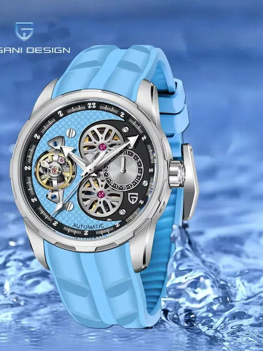 Herrenuhr Automatisch mit Blauem Gummiarmband PD-YS022-Light-Blue