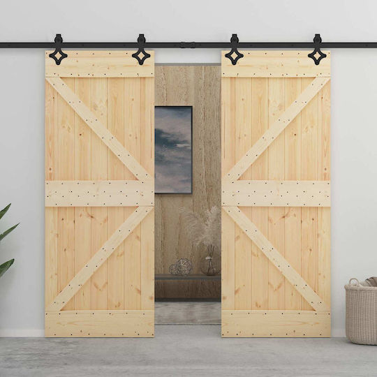 Συρόμενη Πόρτα Φυσικό Μαύρο 90 X 210 Cm Μασίφ Ξύλο Πεύκου 3444860 Καφέ