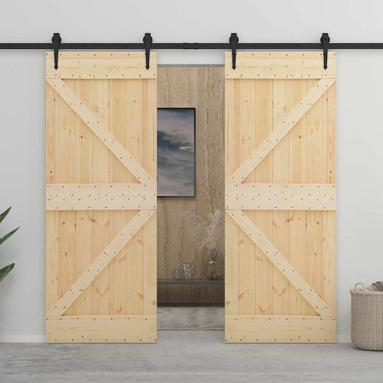 Συρόμενη Πόρτα Φυσικό Μαύρο 100 X 210 Cm Μασίφ Ξύλο Πεύκου 3444865 Καφέ