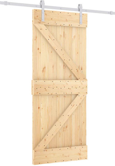 Συρόμενη Πόρτα Φυσικό Λευκό 80 X 210 Cm Μασίφ Ξύλο Πεύκου 3444931 Καφέ