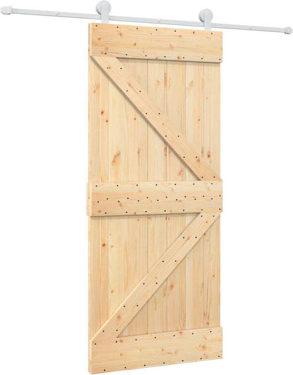 Συρόμενη Πόρτα Φυσικό Λευκό 90 X 210 Cm Μασίφ Ξύλο Πεύκου 3445024 Καφέ