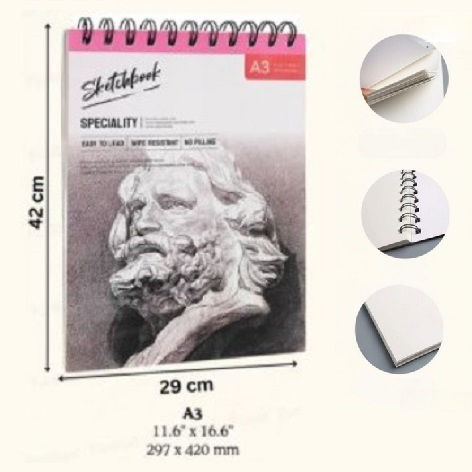 Roza Sketchbook A3 160gsm Σπιράλ Μπλοκ Σχεδίου 48 Σελίδες Μολύβι & Μαρκαδόρους