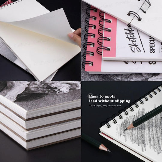 Roza Sketchbook A5 160gsm Σπιράλ Μπλοκ Σχεδίου 48 Σελίδες Μολύβι & Μαρκαδόρους