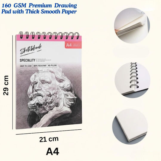 Roza Sketchbook A4 160gsm Σπιράλ Μπλοκ Σχεδίου 48 Σελίδες Μολύβι & Μαρκαδόρους