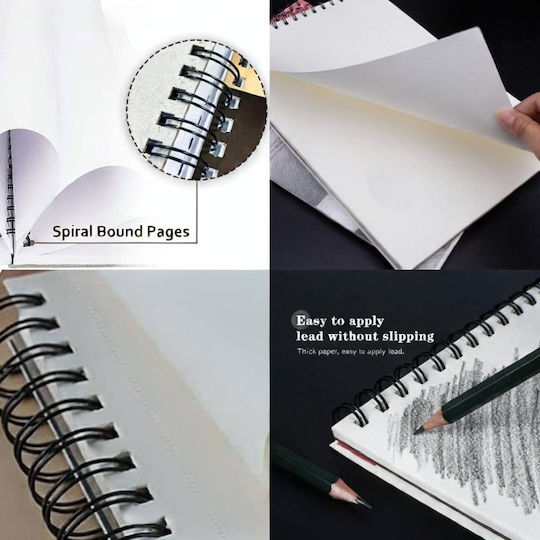 Roza Sketchbook A5 160gsm Σπιράλ Μπλοκ Σχεδίου 48 Σελίδες Μολύβι & Μαρκαδόρους Μπλε
