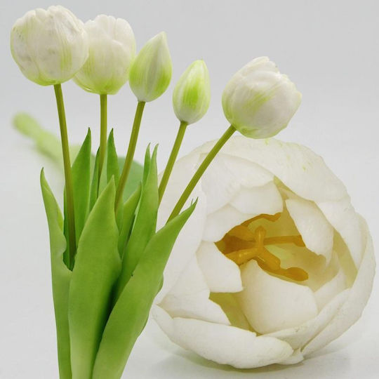 Buchet 5 Lalele Bujor Alb 39 Cm Decorațiune De Primăvară Realistă