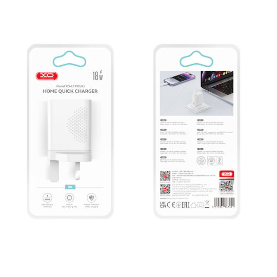 XO Kabeloser Handyladegerät mit USB-A Ausgangsanschluss 18W Weiß (L159 UK)