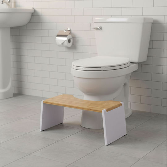Scaun De Toaletă Relaxdays 43,5 X 20 X 19 Cm Pliabil Antiderapant Bambus Alb Natural