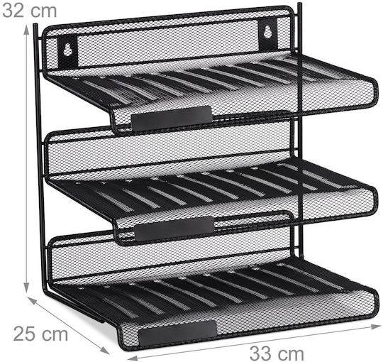Relaxdays Document Holder 3 Levels Metal Black 32x33x25cm