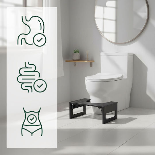 Relaxdays Scaun De Toaletă 43 X 27.5 X 18 Cm Pliabil Bambus Negru