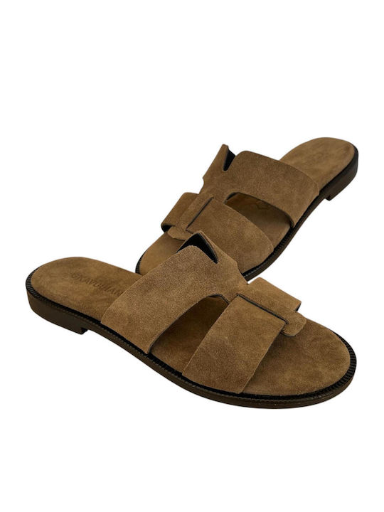 Leather Women's Flat Sandals Brown