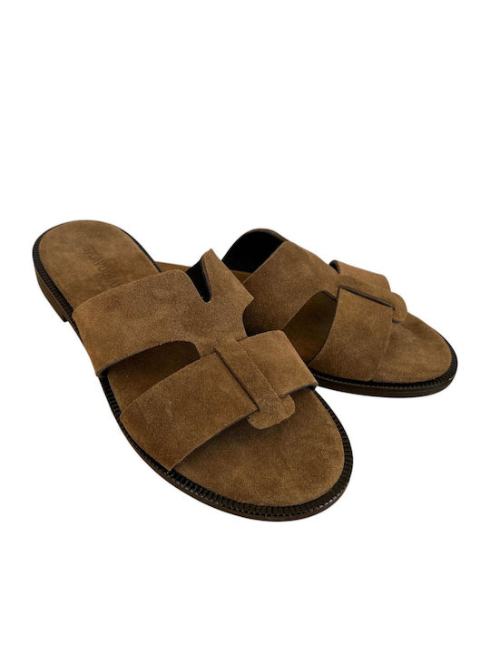 Leather Women's Flat Sandals Brown