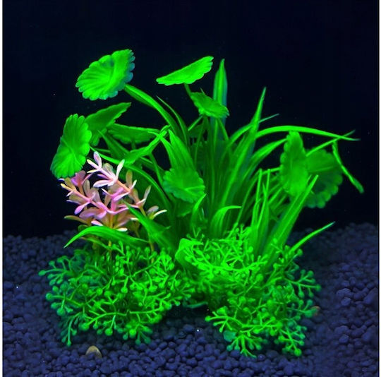 Aqua Natura Plant Decorațiune Acvariu Plantă Artificială Verde cu Accente Roz Plastic 12 Cm Frunze Rotunde Plate