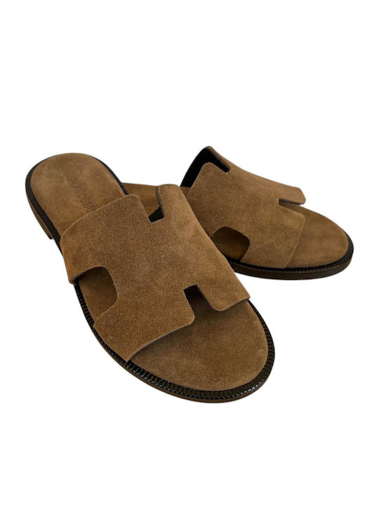 Leather Women's Flat Sandals Brown