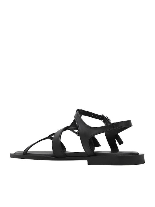 Leather Women's Flat Sandals Black
