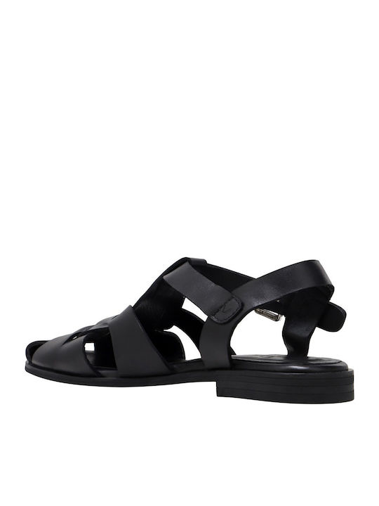 Leather Women's Flat Sandals Black
