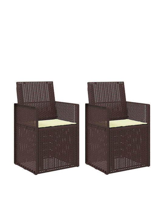 vidaXL Outdoor Chair Polypropylene Brown with Cushion 2 Pieces 53x47x88.5 cm