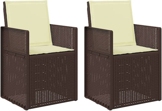 Scaun De Exterior Din Polipropilenă Maro Cu Pernă 2 Buc 53x47x88.5 Cm