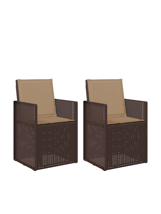 Gartenstühle Polypropylen Braune mit Kissen 2 Stück 53x47x88,5cm