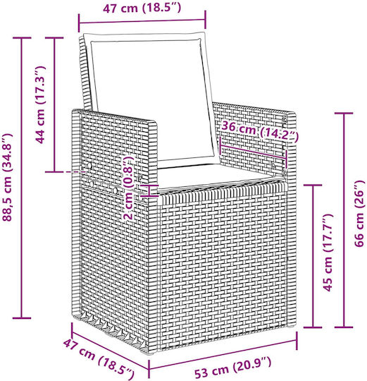 Scaun De Exterior Din Polipropilenă Antracit Cu Pernă 2 Bucăți 53x47x88.5 Cm