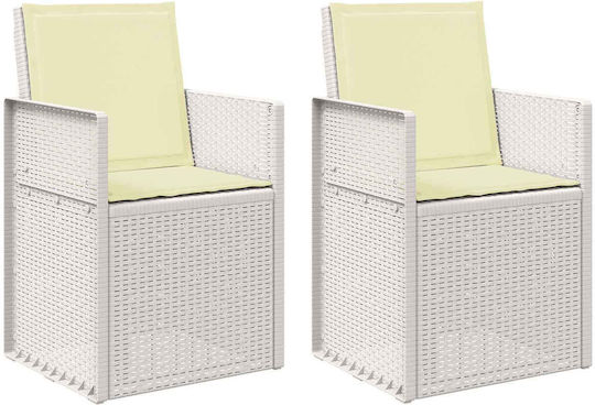 Scaun De Exterior Din Polipropilenă Alb Cu Pernă 2 Bucăți 53x47x88.5 Cm