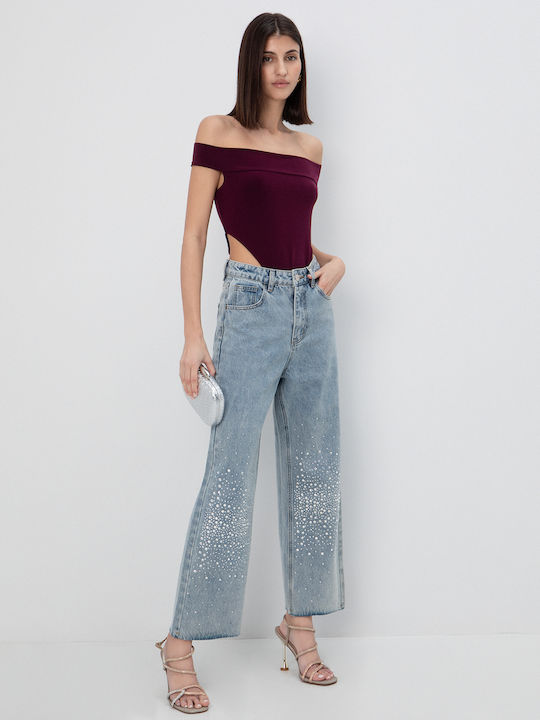 Damen Bluse Schulterfrei Lila