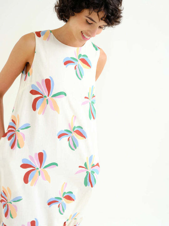 Dress Καλοκαιρινό Midi Φόρεμα με Βολάν Ecru