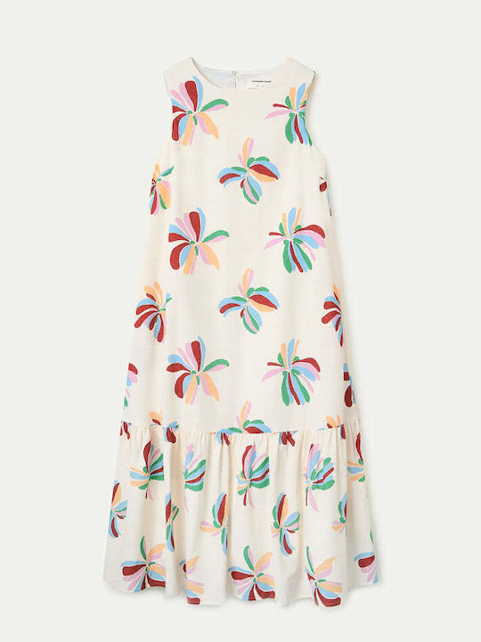 Dress Καλοκαιρινό Midi Φόρεμα με Βολάν Ecru