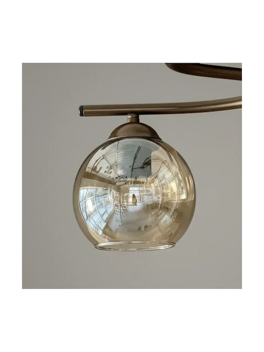 Stewehome Pendant Ceiling Light Poyraz 2 Pieces Metal Brown Body Honey Glass 40x80x37cm