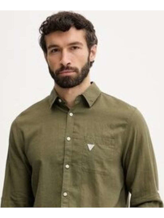 Long Sleeve Linen Shirt Khaki