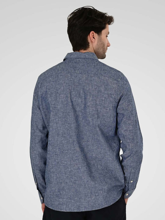 Long Sleeve Linen Shirt Blue Melange
