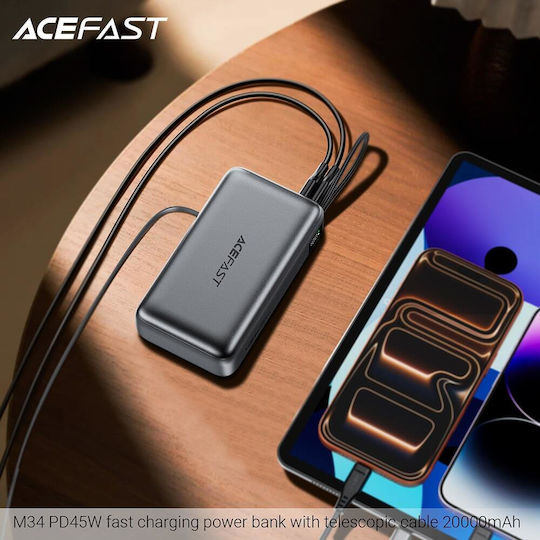 Acefast M34 Power Bank 20000mAh 45W με Θύρα USB-A και Θύρα USB-C Power Delivery / Quick Charge 2.0 / Quick Charge 3.0 Γκρι
