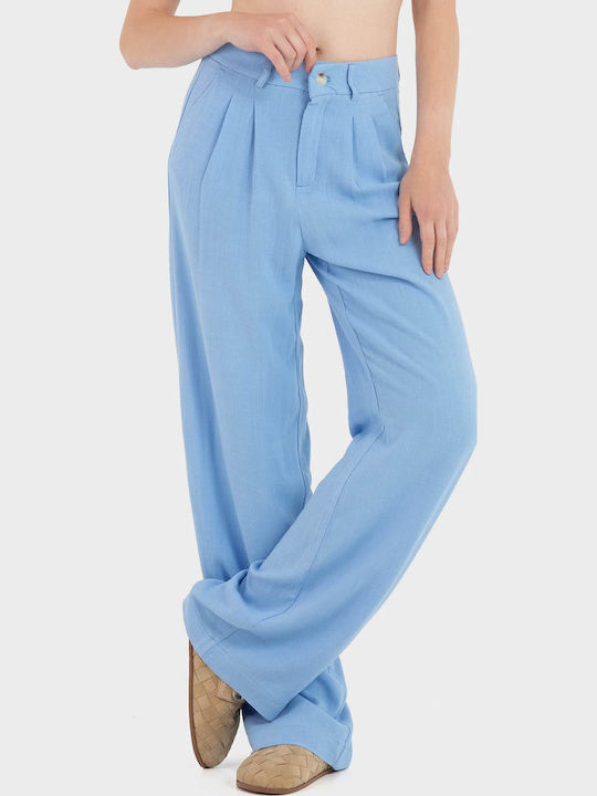 Siesta Women's Fabric Trousers in Wide Leg Style Light Blue