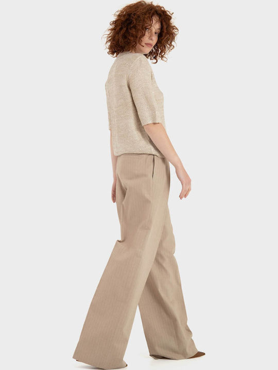 Women's Fabric Trousers in Regular Fit Beige