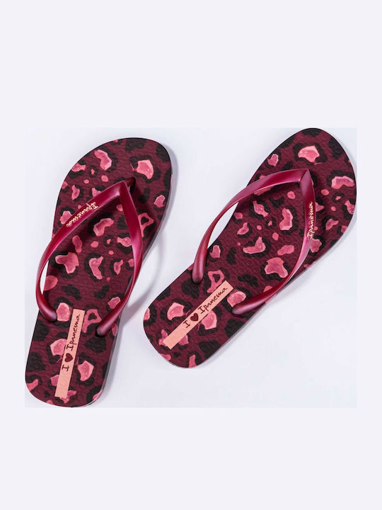 Animal Print Flip Flops in Burgundy Colour