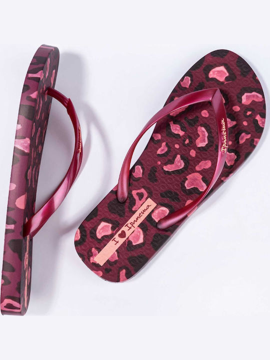 Animal Print Flip Flops in Burgundy Colour