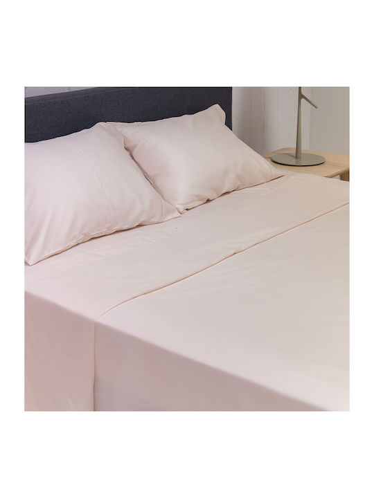 Naf Naf Unique Set Double Bed Sheets With Rubber Hugger 160x200+35cm Light Beige 4 Pieces