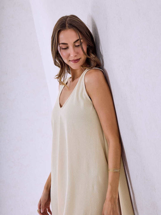 Celestino Women's Dress Monochrome Viscose Loose Fit Light Beige