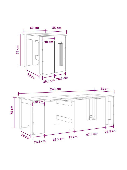 vidaXL Ausziehbarer Esstisch Aus Holz 240x85x75cm