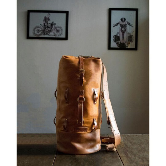 Leather Roll Bag Military Duffel Tan Trip Machine