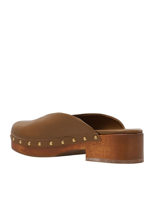 Flat Δερμάτινα Mules σε Ταμπά Χρώμα