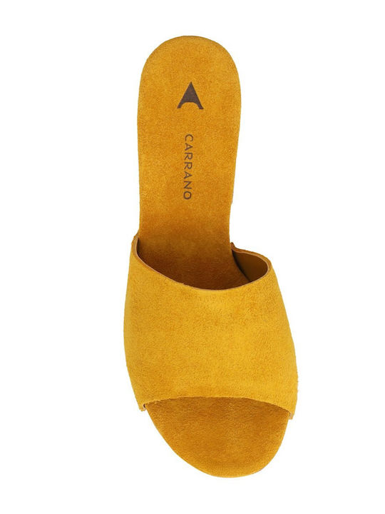 Suede Mules with Chunky Heel in Yellow Colour