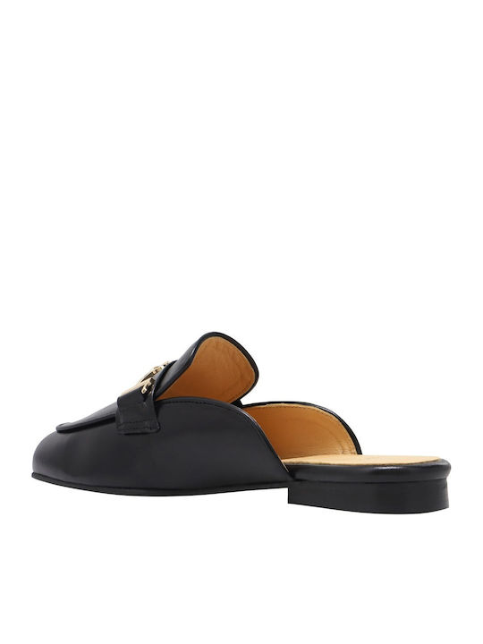 Flat Leather Mules in Black Colour