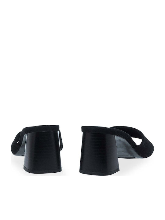 Leather Mules With Heel In Black Colour